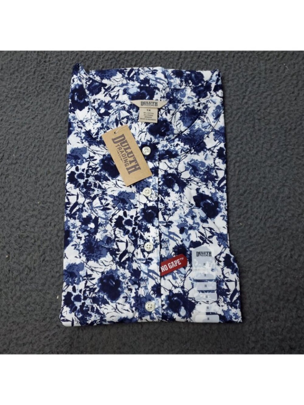 Duluth Wrinklefighter Tunic Womens 1X Plus Size Button Shirt Blue Floral LL